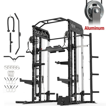 Smith Machine Home Gym, 2000LBS Squat Rack with Cable Crossover System, Multi-Function Workout Machine for Home Gym(2023 Version)