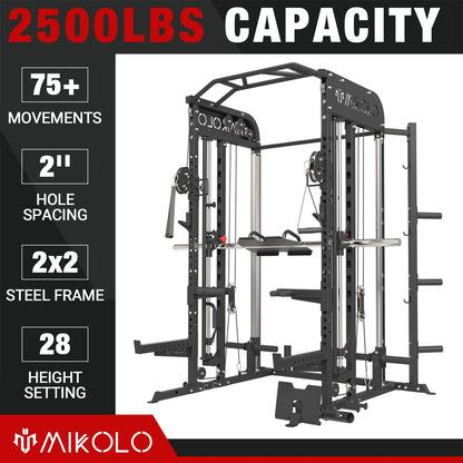 Smith Machine Home Gym, 2000LBS Squat Rack with Cable Crossover System, Multi-Function Workout Machine for Home Gym(2023 Version)