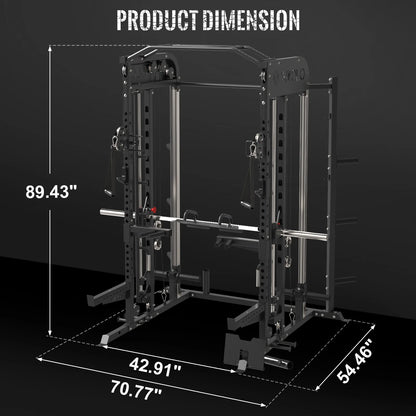 Smith Machine Home Gym, 2000LBS Squat Rack with Cable Crossover System, Multi-Function Workout Machine for Home Gym(2023 Version)