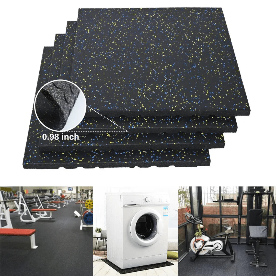 0.98" Thick High-Density Gym Floor Mats Tiles - 4 Pack 20" X 20" Rubber Exercise Workout Equipment, Ground Shock Absorbing Mat for Home, Gym, Garage