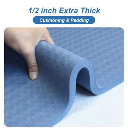 Large Exercise Mat 1/2" Thick TPE Foam 78"X51" Yoga Cardio Heavy Duty Workout Floor Gymnastic Mat Blue