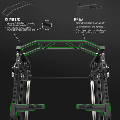 Smith Machine Home Gym, 2000LBS Squat Rack with Cable Crossover System, Multi-Function Workout Machine for Home Gym(2023 Version)